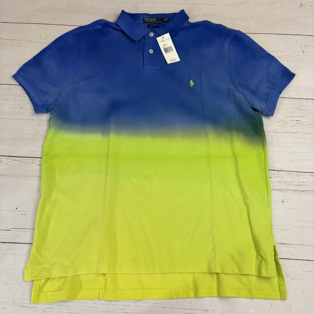 Polo Ralph Lauren Custom Fit Polo Shirt Mens XL Blue Yellow Ombre - Picture 1 of 7